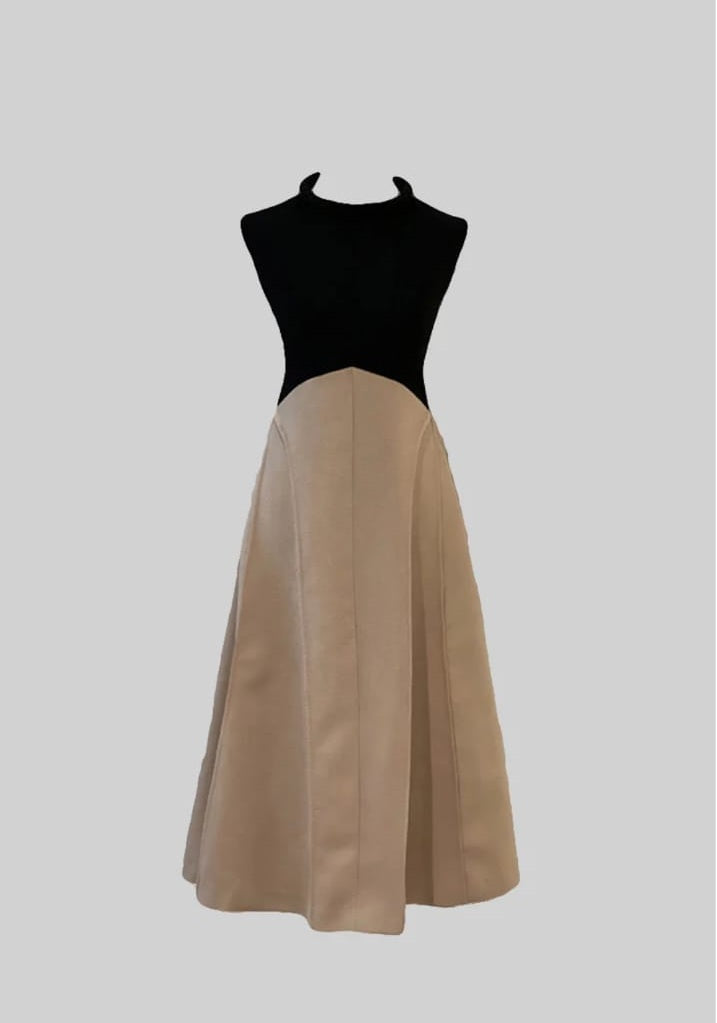 Bicolor Sans manches plies robe midi