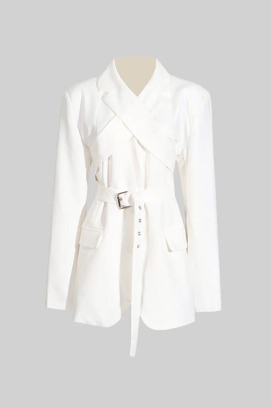 Modern Blazer With Crossed Lapels - White