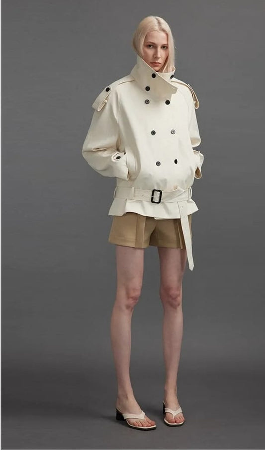 Calliopée White Double-Breasted Short Trench Coat