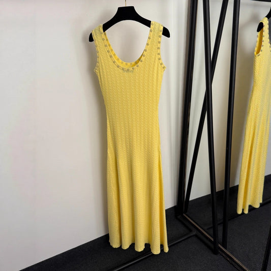 Cut Out Hemp Pattern Knitted Sleeveless Vest Dress