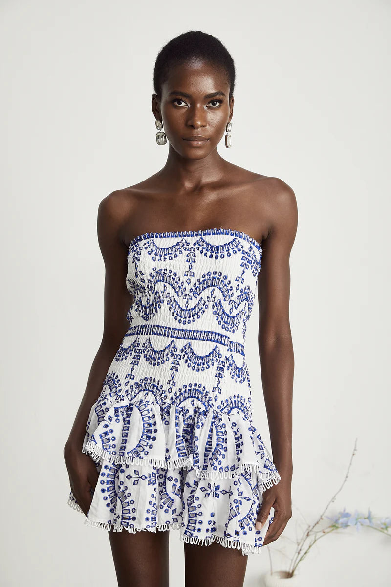 Georgiana Broderie-Anglaise mini-robe à épaules dénudées