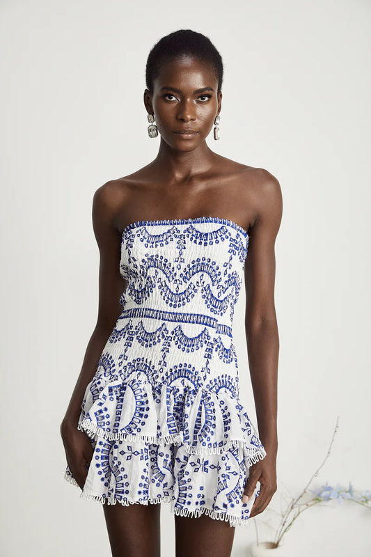 Georgiana Broderie-Anglaise mini-robe à épaules dénudées