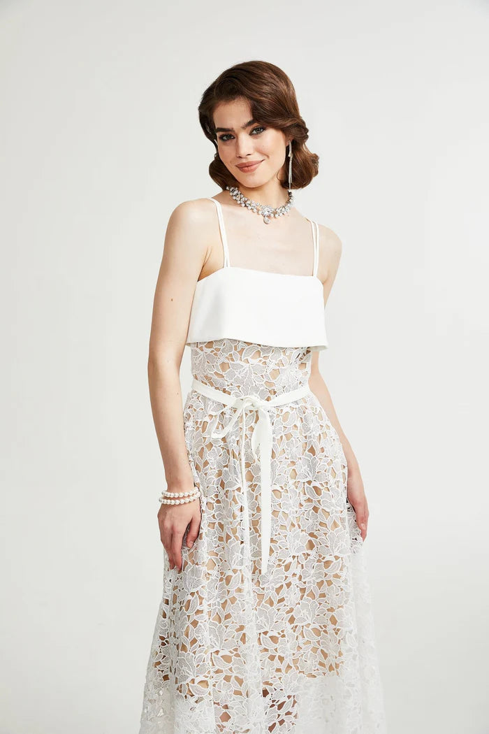 Jorvilda white pierced midi dress