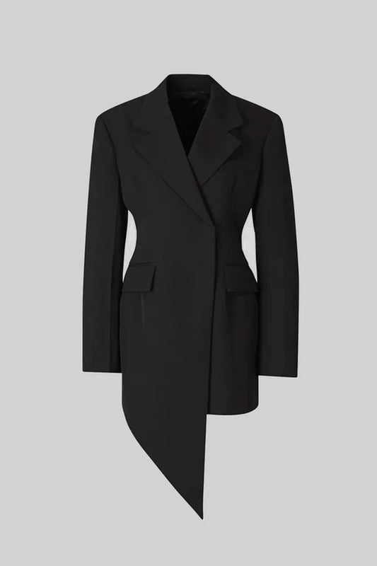 Fitted Single Breasted Blazer With Asymmetrical Hemline - Black