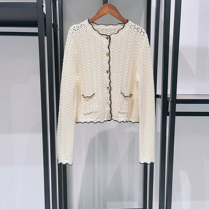 Crochet Mesh Vest Knitted Black Edge  pants set