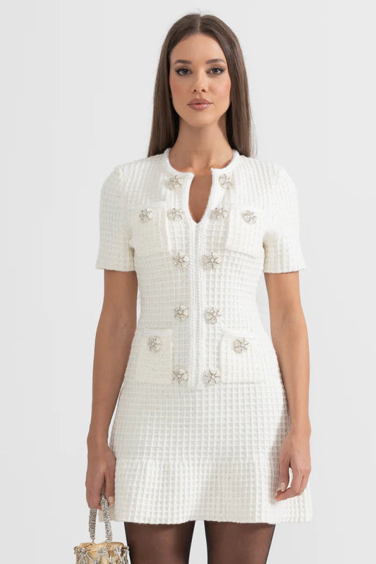 Robe tricotée à manches courtes à manches courtes - blanc