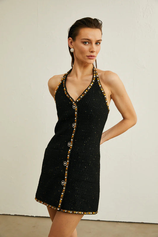 Cécile Black Tweed Cardigan & Dress Matching Set