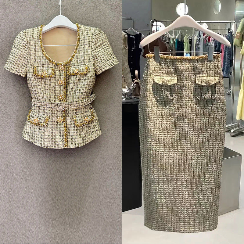 Diamond Buckle Hip Skirt Set