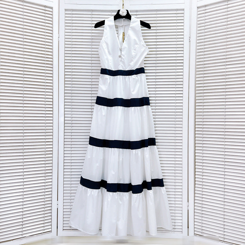 White stripped halterneck dress