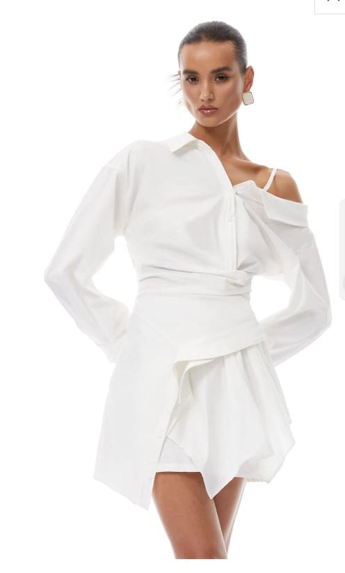 Tímea White Asymmetrical Mini Shirt Dress