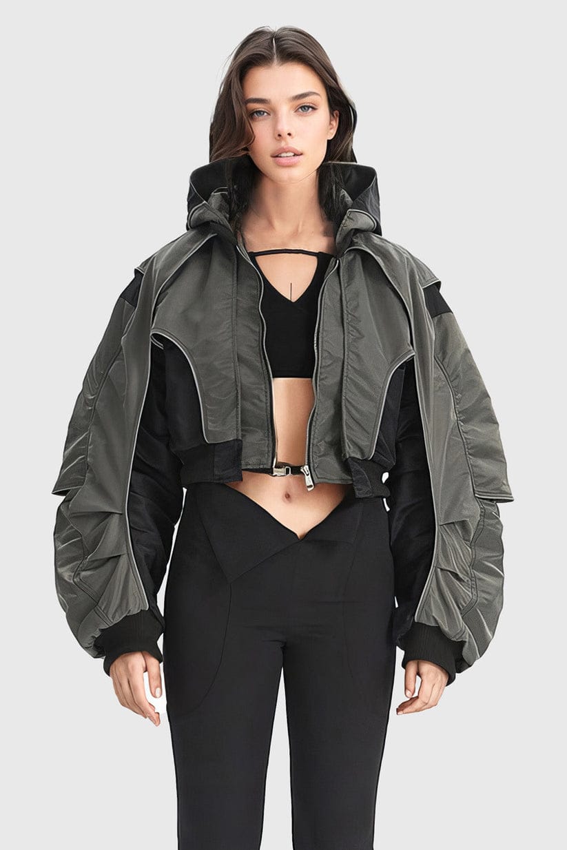 Hooded Dark Grey Cropped Jacket