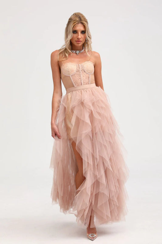 Eilís pink bustier mesh maxi dress