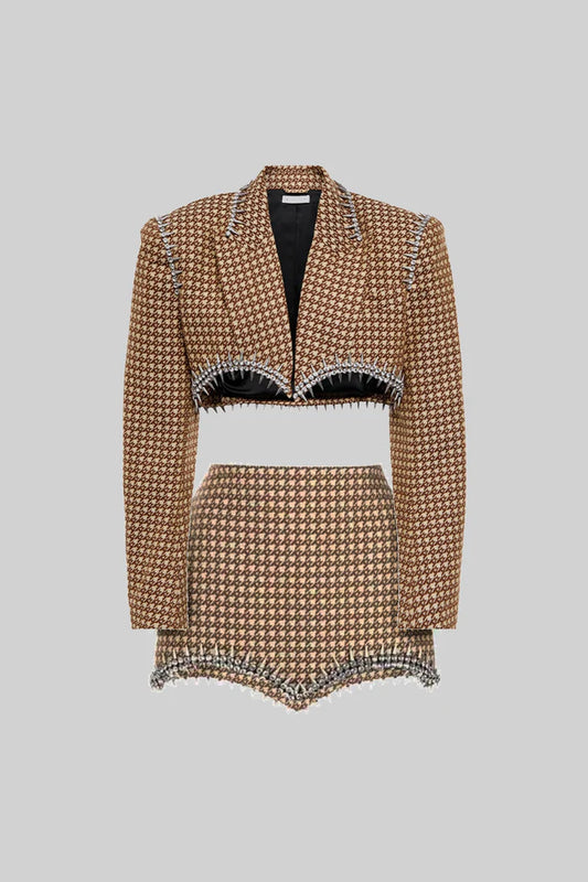 Silver Spikes Elegant 2 Piece Set - Brown And Beige