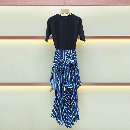 Robe longue à manches courtes et taille haute