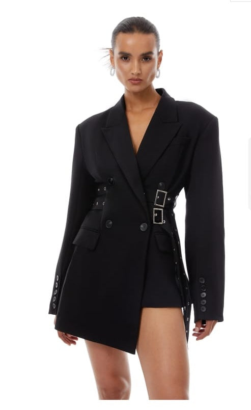Orsolya Black Belted Asymmetrical Blazer