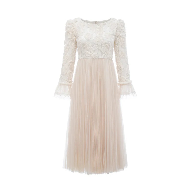 Thibaulte pleated lace-floral midi dress