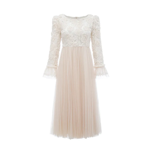 Thibaulte pleated lace-floral midi dress
