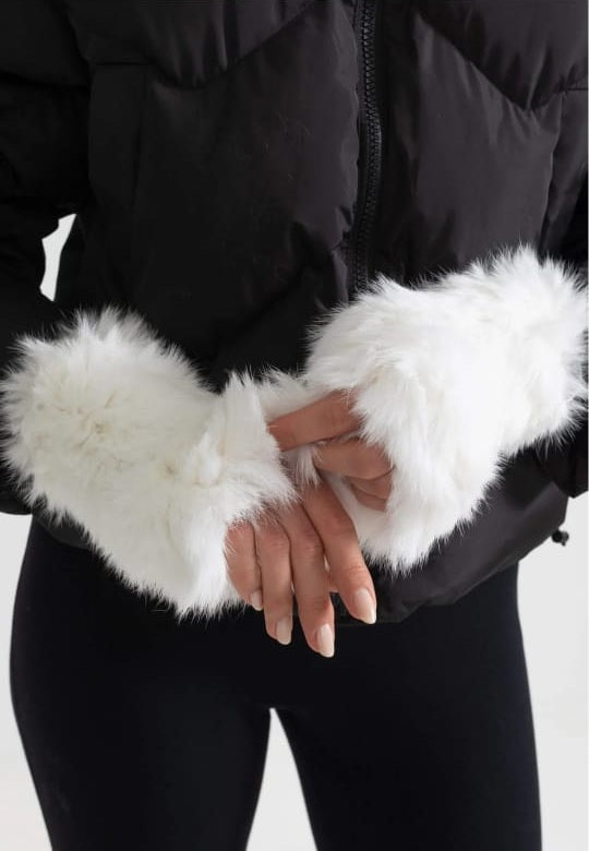 Rabbit Fur Fingerless Gloves - White