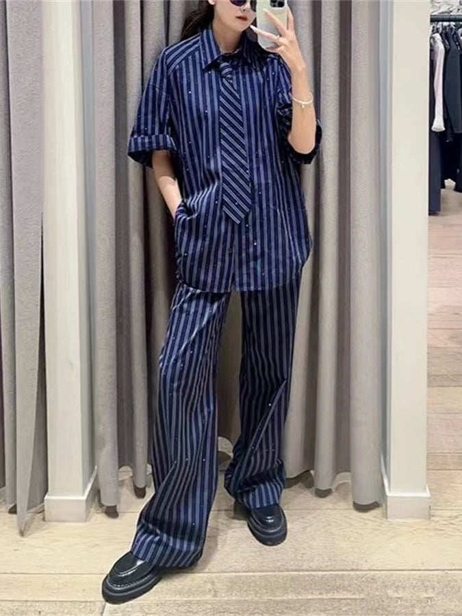 tie short-sleeved shirt top trousers