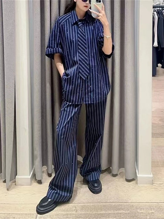 tie short-sleeved shirt top trousers