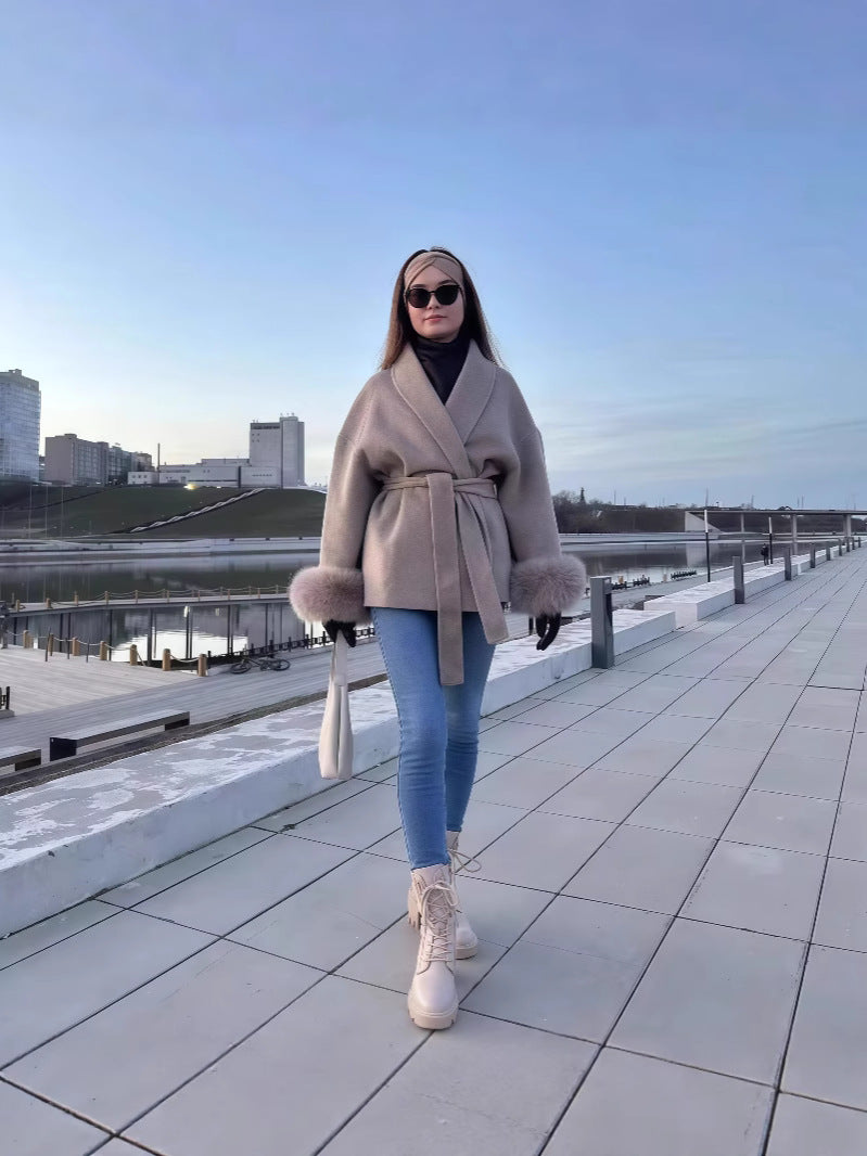 Soft Loose Lapel Solid Color Woolen Coat