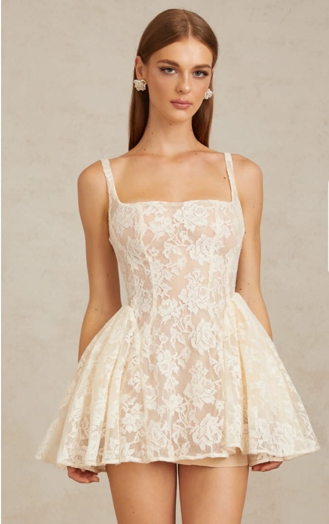 Euphemia Cream White Floral Lace Mini Dress