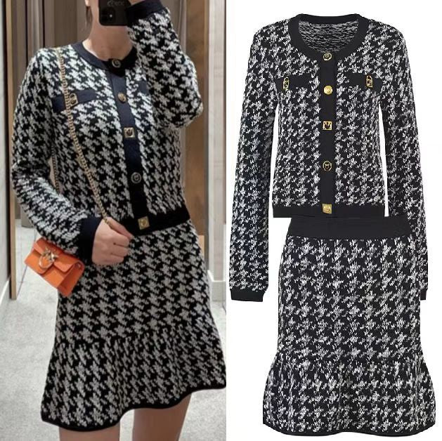 Two-piece houndstooth dress