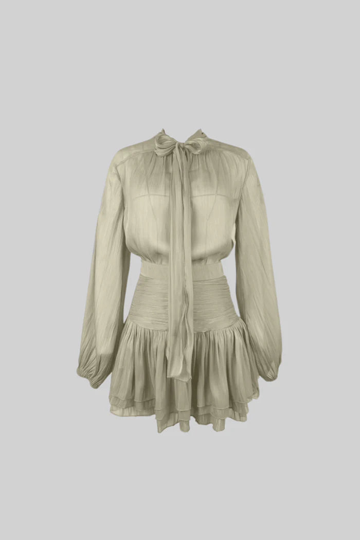 Pleated Set With Shirt and Mini Draped Skirt - Khaki
