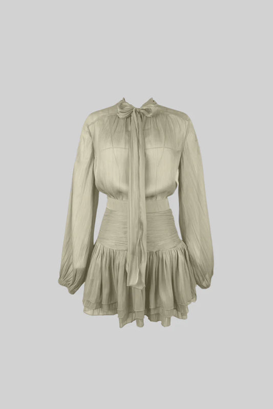 Pleated Set With Shirt and Mini Draped Skirt - Khaki