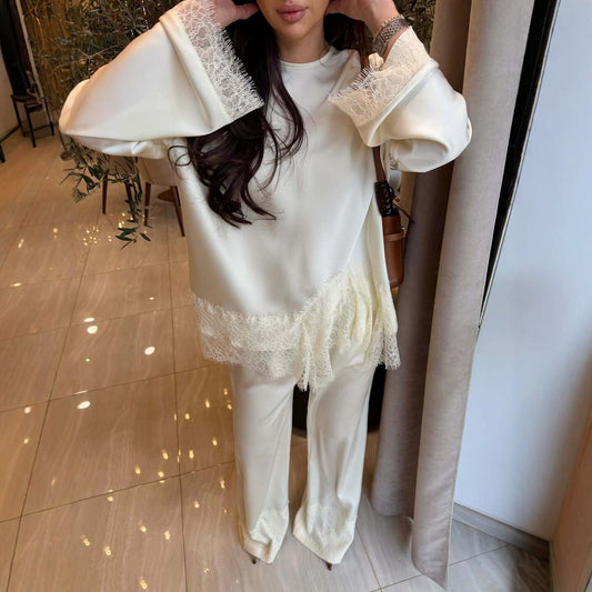 Round Neck Loose Fashion Slit Top Two-Piece Set