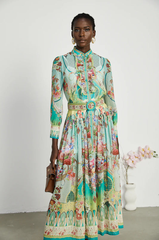 OUT OF STOCK-Juliette floral-print flounce-hem midi dress