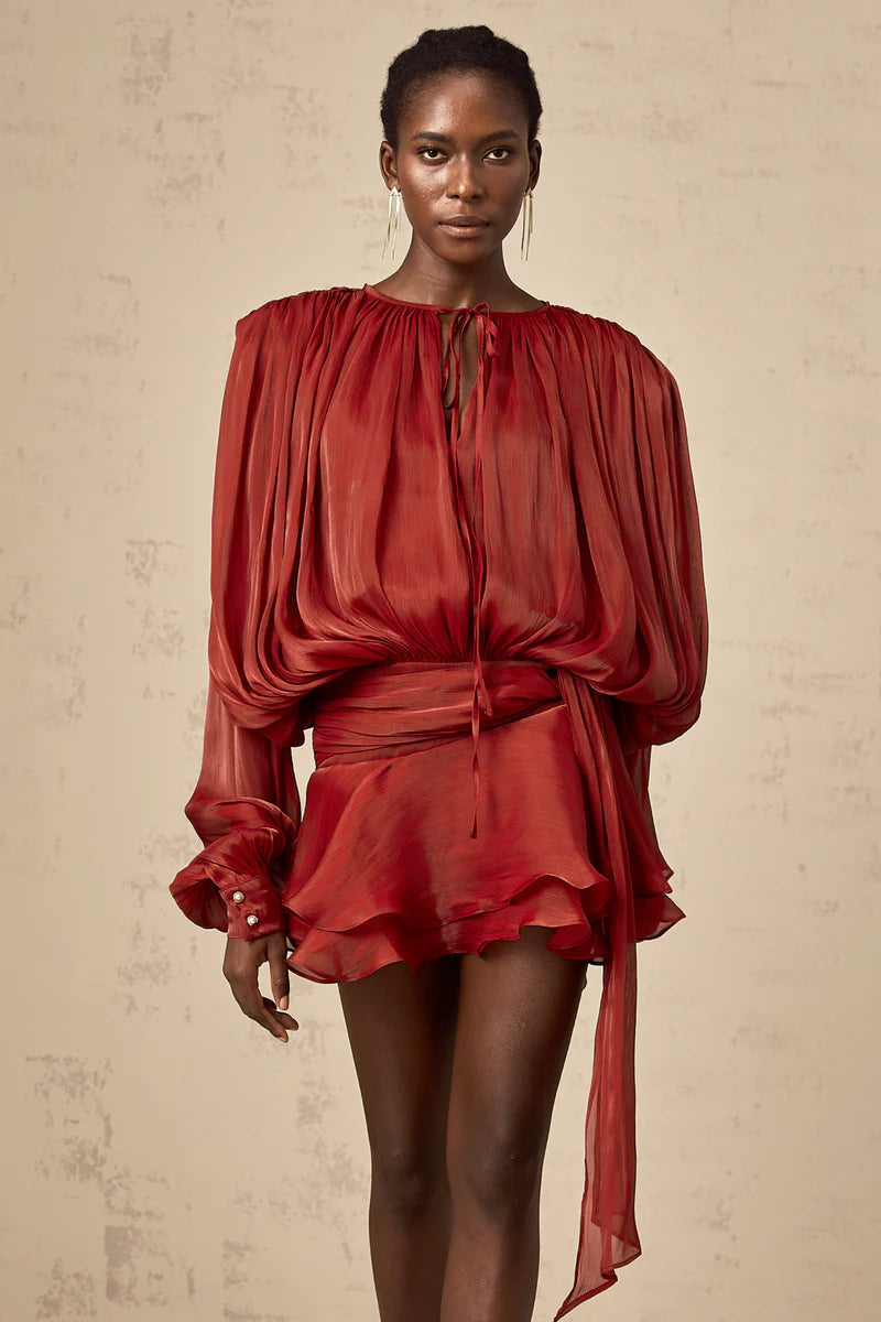 Eugénie Mini robe à volants entièrement plée en rouge