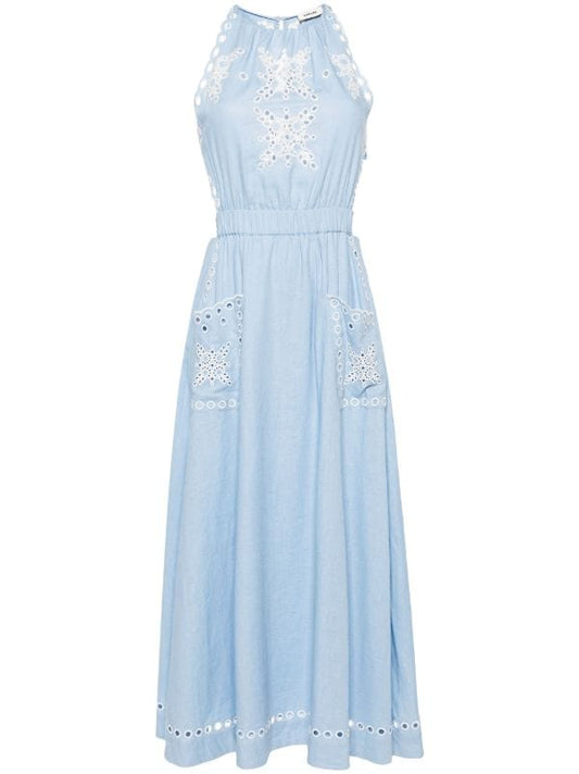 broderie-anglaise belted maxi dress