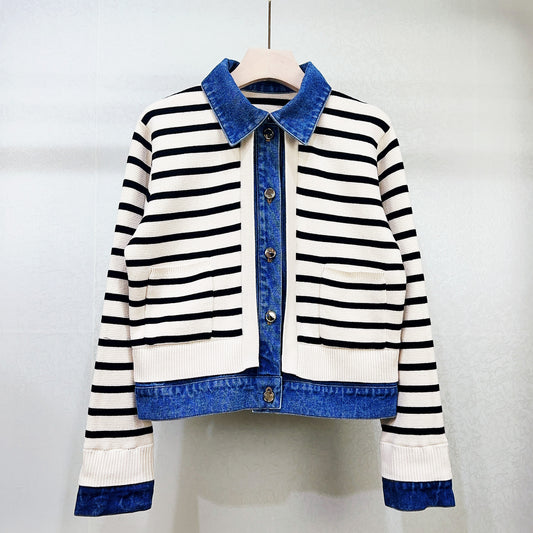 Two piece denim striped jacket