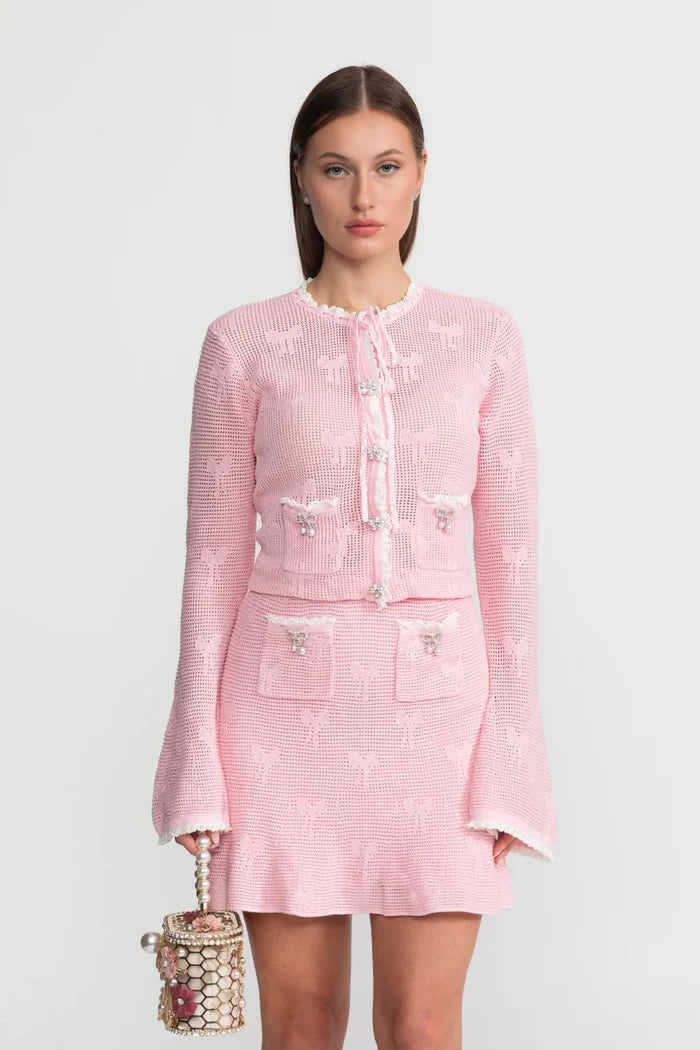 Knit Co-ord Set With Pearl and Bow Detailing – Baby Pink