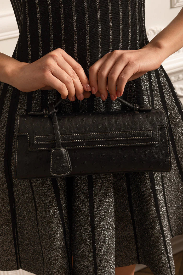 Sophisticated Rectangular Purse With Dotted Pattern - Black