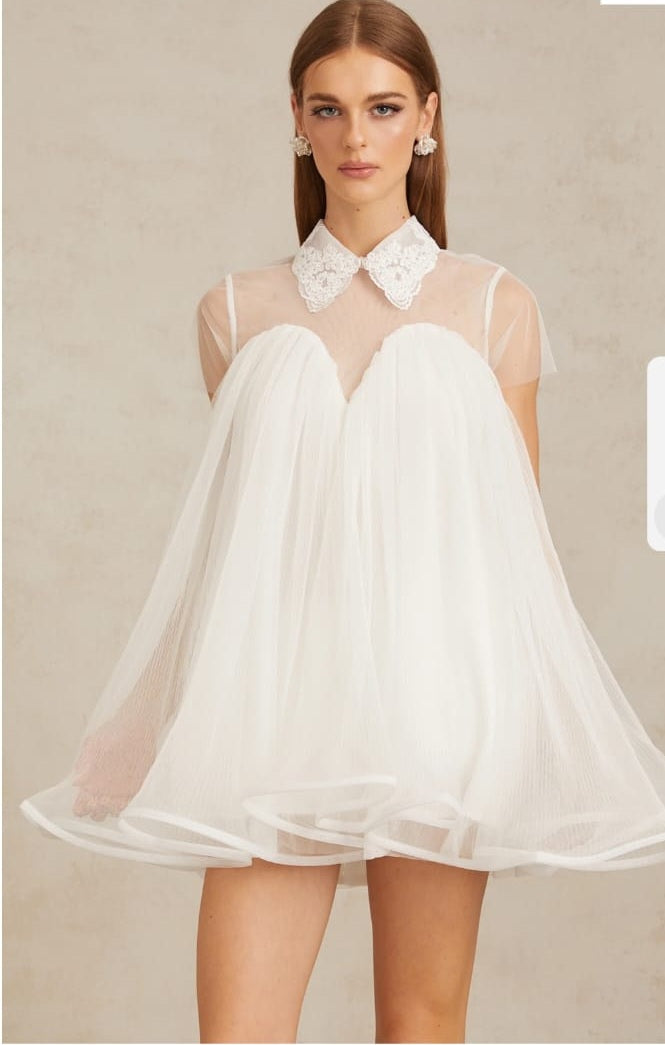 Dagny White Creased Tulle Mini Dress