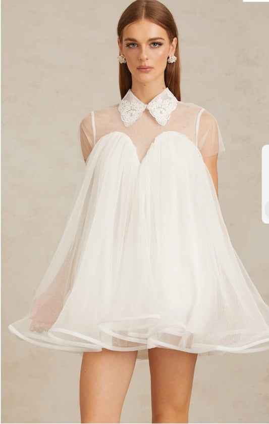 Dagny White Cride Tulle Mini robe