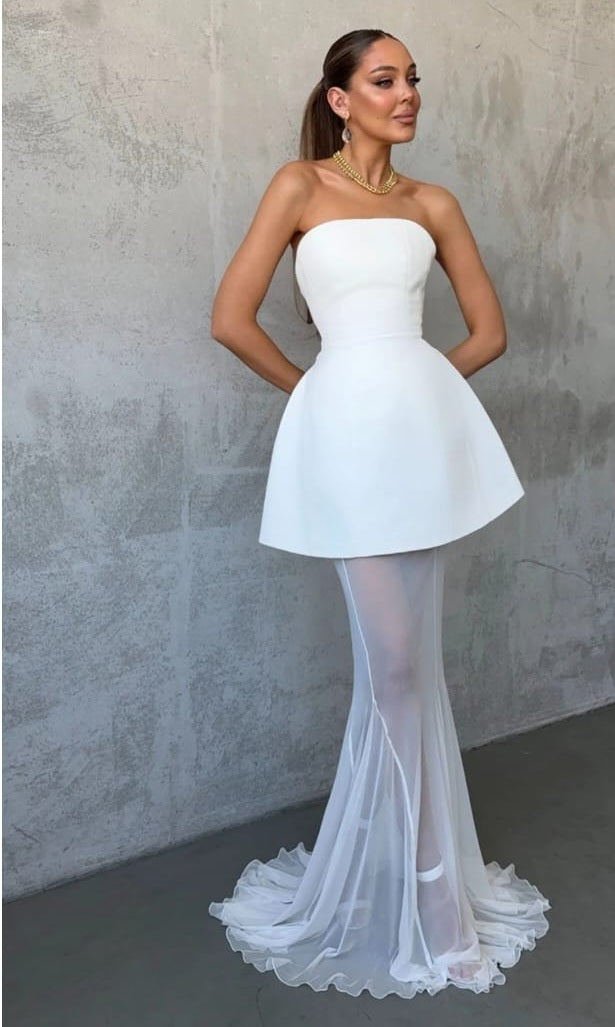 Mélanie White Corset Dress & Mesh Skirt Set