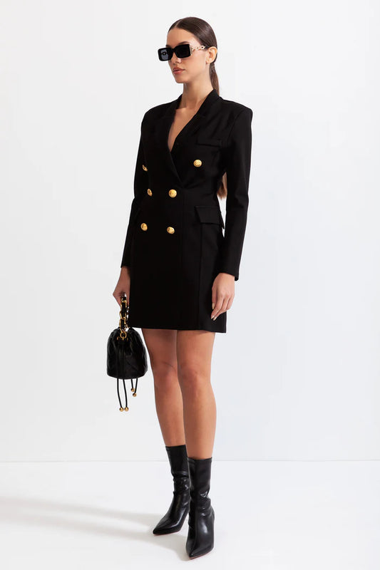 Classic dress with massive Gold buttons - Black