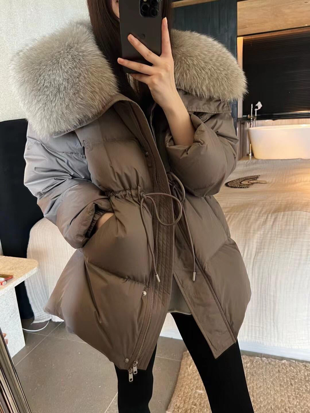 Detachable real fox fur collar jacket