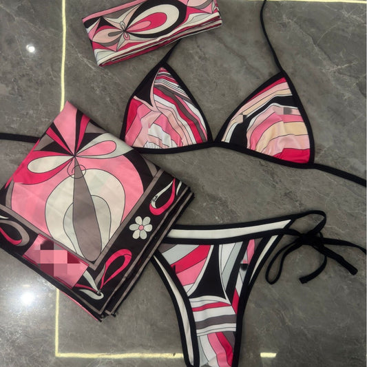 Striped Bikini Scarf Swimwear