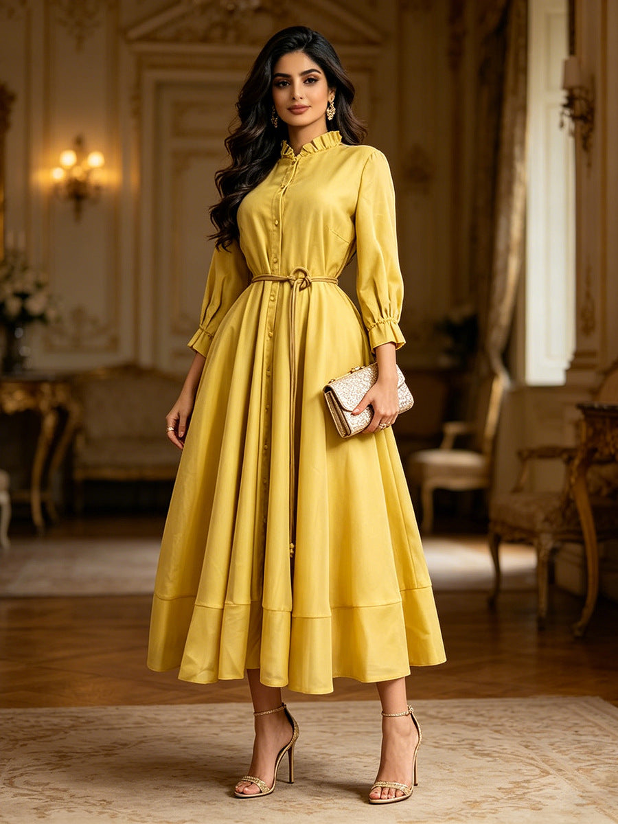 Sand Ruffle Shirt Dress