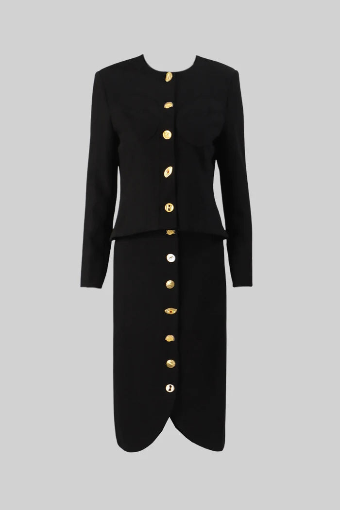 Co-ord Set with Statement Gold Buttons - Black