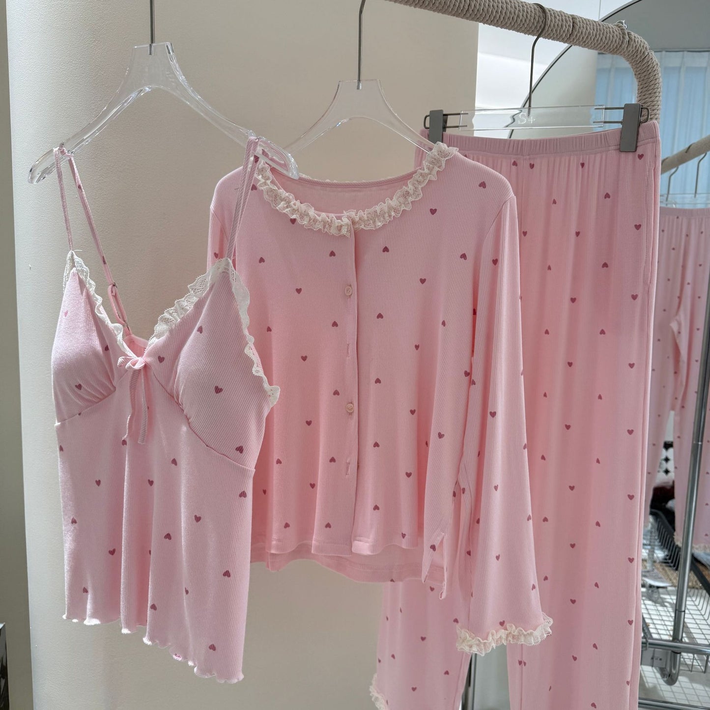 Lace Trim Pajamas  Three-Piece Set