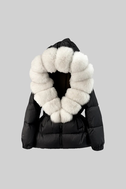 Puffer Jacket With Brown Fox Fur-Lined Hood