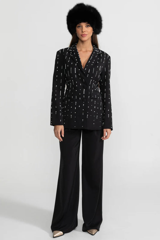 Tailored Blazer With White Bead Embellishments - Black