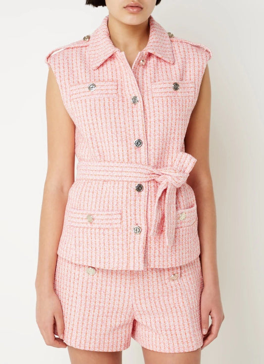 Ensemble gilet aspect tweed avec ceinture à nouer Maje top + short