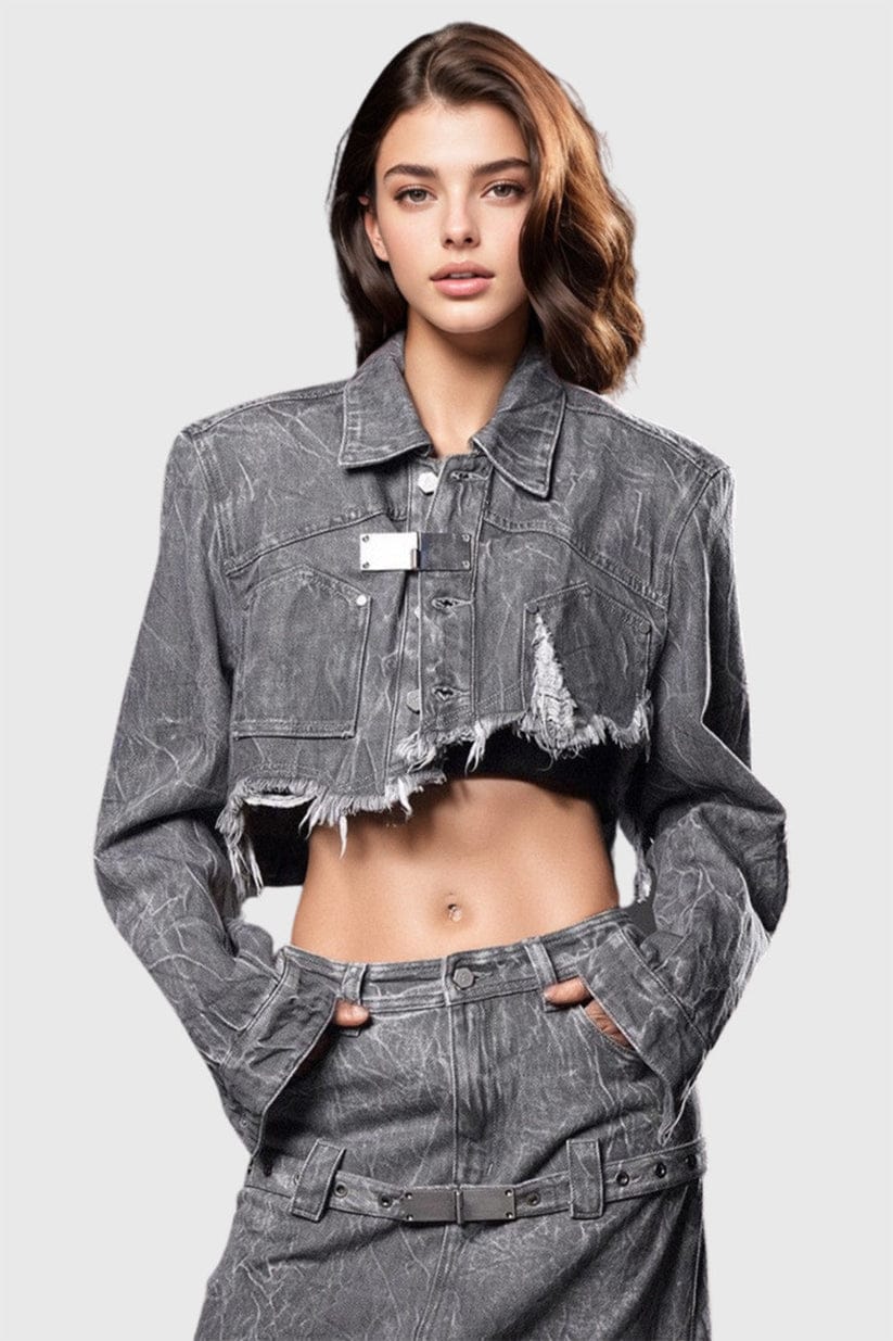 Grey denim crop jacket best sale