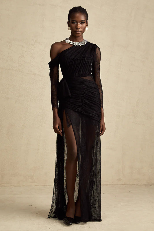 Jeanne black one-shoulder cut-out maxi dress